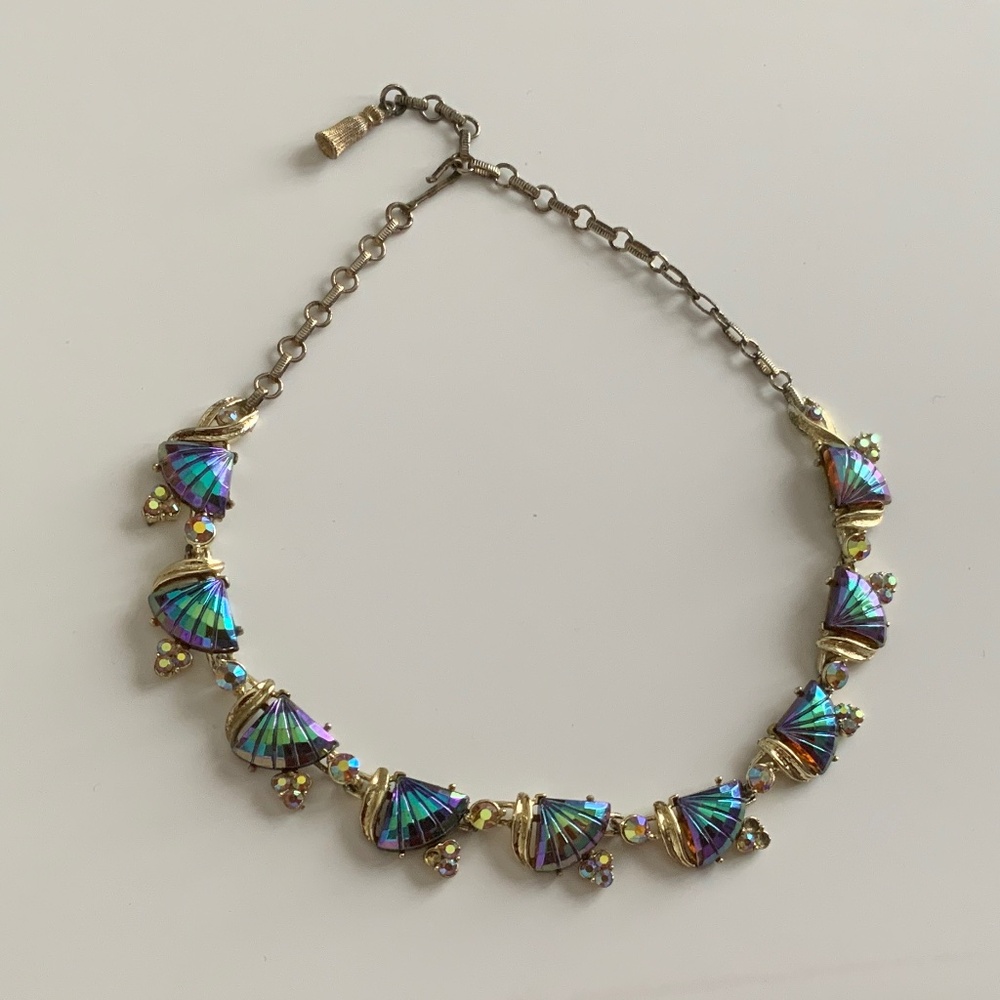 Vintage Aurora Borealis Seashell Motif Necklace